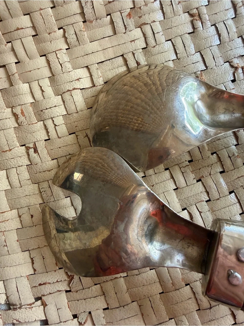 Unique Horn Handle Salad Serving Set - Black & Silver VTG